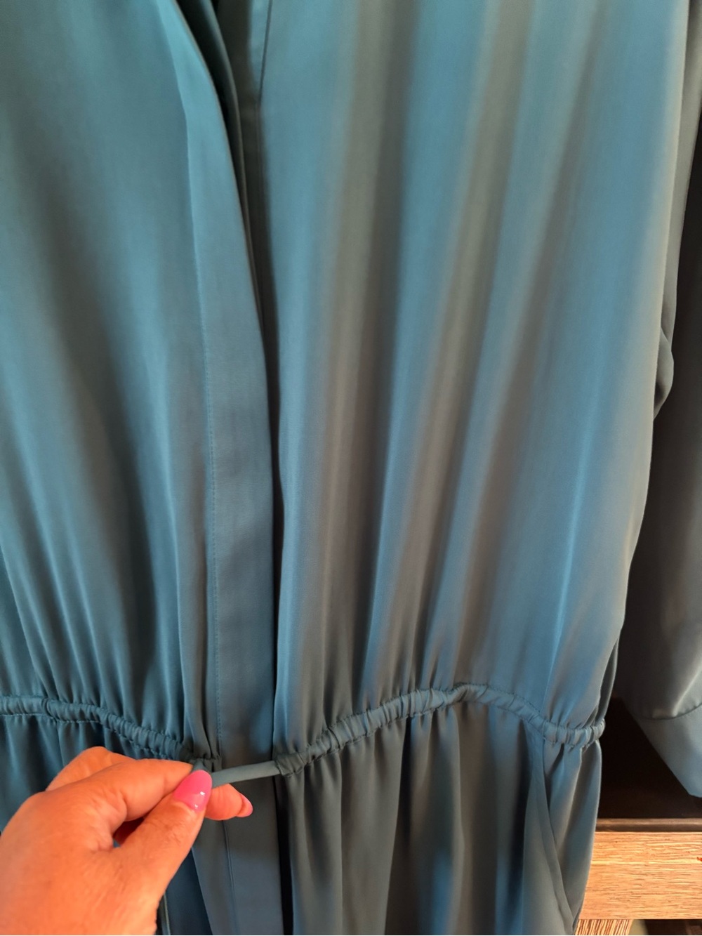 Vince Teal Long-Sleeve Drawstring Maxi Dress with Side Slits - Picture 6 of 11